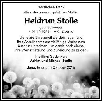 Traueranzeige von Heidrun Stolle von Südthüringer Presse