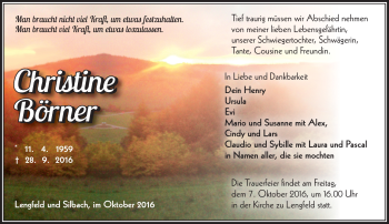 Traueranzeige von Christine Börner von Südthüringer Presse