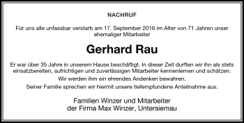 Traueranzeige von Gerhard Rau von Neue Presse Coburg