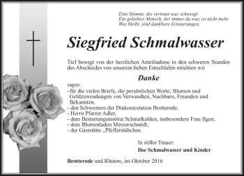 Traueranzeige von Siegfried Schmalwasser von Südthüringer Presse