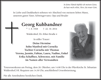 Traueranzeige von Georg Kuhbandner von Frankenpost