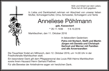 Traueranzeige von Anneliese Pöhlmann von Frankenpost