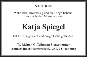 Traueranzeige von Katja Spiegel von Südthüringer Presse