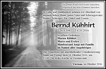 Traueranzeige von Bernd Kühhirt von Südthüringer Presse