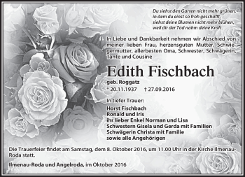 Traueranzeige von Edith Fischbach von Südthüringer Presse