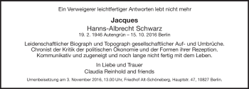 Traueranzeige von Hans-Albrecht Schwarz von Frankenpost