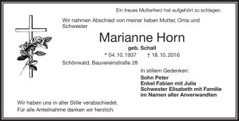 Traueranzeige von Marianne Horn von Frankenpost