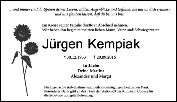 Traueranzeige von Jürgen Kempiak von Neue Presse Coburg