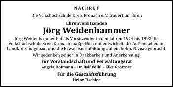 Traueranzeige von Jörg Weidenhammer von Neue Presse Coburg
