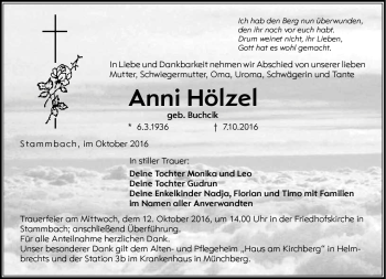 Traueranzeige von Anni Hölzel von Frankenpost