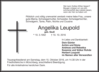 Traueranzeige von Angelika Leupold von Frankenpost