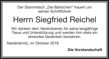 Traueranzeige von Siegfried Reichel von Frankenpost