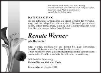 Traueranzeige von Renate Werner von Südthüringer Presse