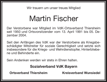 Traueranzeige von Martin Fischer von Frankenpost