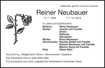 Traueranzeige von Reiner Neubauer von Neue Presse Coburg