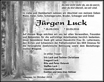 Traueranzeige von Jürgen Luck von Südthüringer Presse