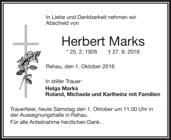 Traueranzeige von Herbert Marks von Frankenpost