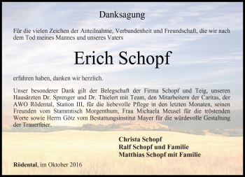 Traueranzeige von Erich Schopf von Neue Presse Coburg