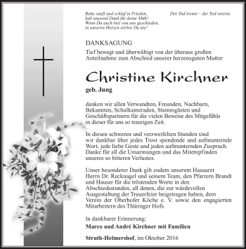 Traueranzeige von Christine Kirchner von Südthüringer Presse