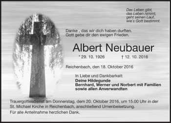 Traueranzeige von Albert Neubauer von Neue Presse Coburg