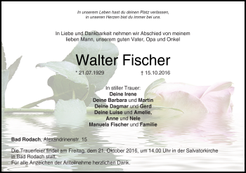 Traueranzeige von Walter Fischer von Neue Presse Coburg