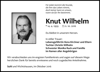 Traueranzeige von Knut Wilhelm von Südthüringer Presse