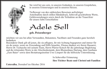 Traueranzeige von Adele Sell von Südthüringer Presse
