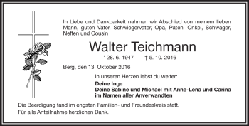 Traueranzeige von Walter Teichmann von Frankenpost