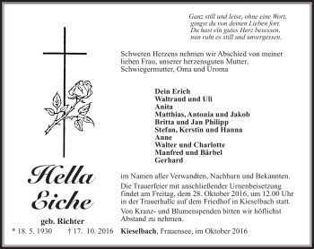 Traueranzeige von Hella Eiche von Südthüringer Presse