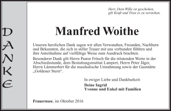 Traueranzeige von Manfred Woithe von Südthüringer Presse
