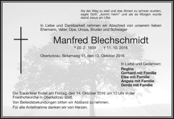 Traueranzeige von Manfred Blechschmidt von Frankenpost