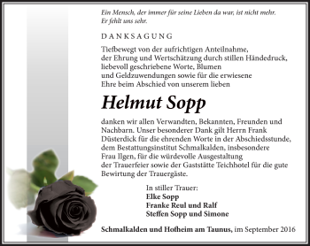 Traueranzeige von Helmut Sopp von Südthüringer Presse