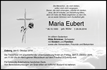 Traueranzeige von Maria Eubert von Neue Presse Coburg