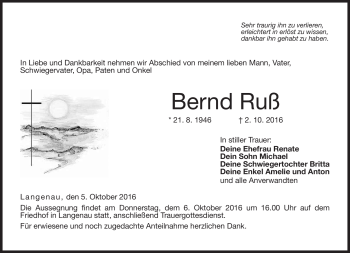 Traueranzeige von Bernd Ruß von Neue Presse Coburg