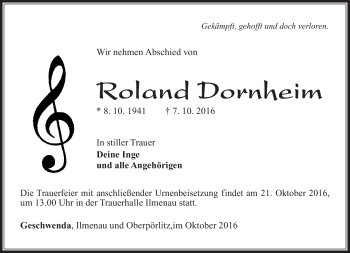 Traueranzeige von Roland Danheim von Südthüringer Presse