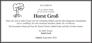 Traueranzeige von Horst Groß von Südthüringer Presse