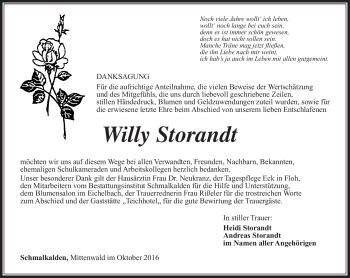 Traueranzeige von Willy Storandt von Südthüringer Presse