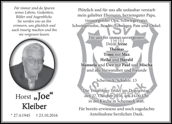 Traueranzeige von Horst Kleiber von Neue Presse Coburg