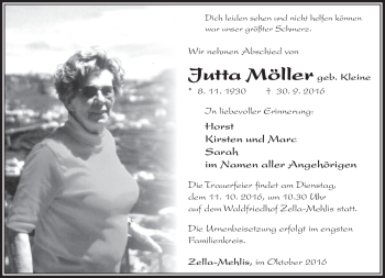 Traueranzeige von Jutta Möller von Südthüringer Presse
