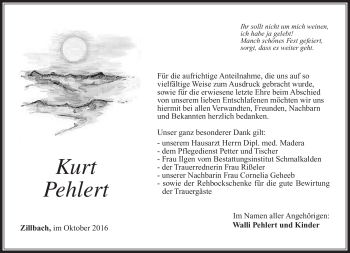 Traueranzeige von Kurt Pehlert von Südthüringer Presse