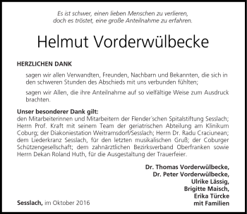 Traueranzeige von Helmut Vorderwülbecke von Neue Presse Coburg