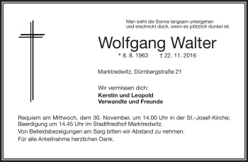 Traueranzeige von Wolfgang Walter von Frankenpost