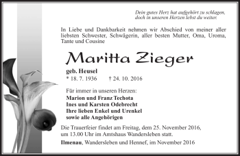 Traueranzeige von Maritta Zieger von Südthüringer Presse