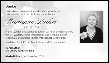 Traueranzeige von Marianne Luther von Neue Presse Coburg