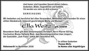 Traueranzeige von Ella Weitz von Südthüringer Presse