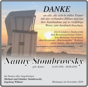 Traueranzeige von Nanny Stombrowsky von Südthüringer Presse