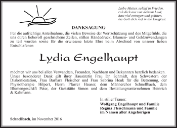 Traueranzeige von Lydia Engelhaupt von Südthüringer Presse