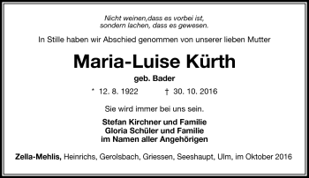Traueranzeige von Marie-Luise Kührt von Südthüringer Presse