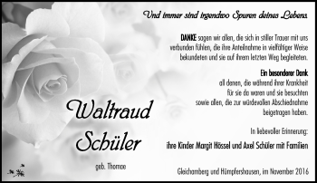 Traueranzeige von Waltraud Schüler von Südthüringer Presse
