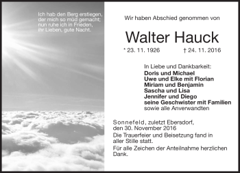Traueranzeige von Walter Hauck von Neue Presse Coburg
